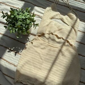 Cream Crochet Halter Dress